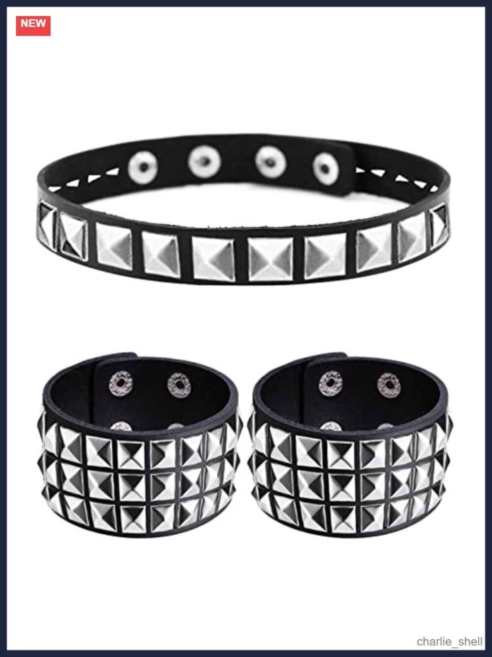 Studded Choker Necklace Bracelets Set Punk Emo Goth Jewelry Faux Leather
